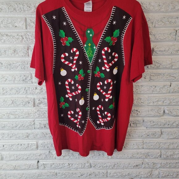 Christmas Womens Top Extra Large Tee Short Sleeve Holiday Red Candy Cane NOV152E - Picture 4 of 8
